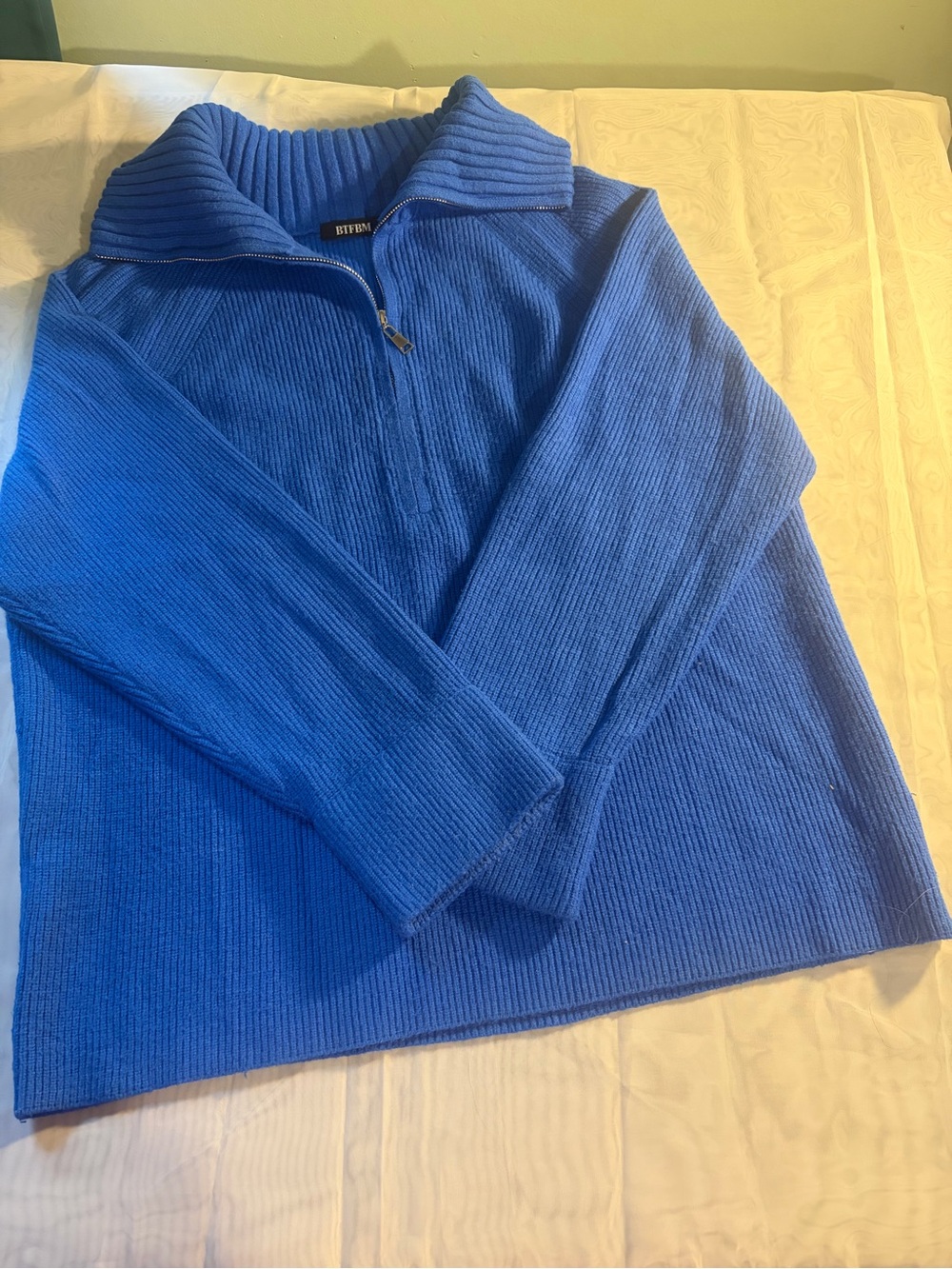 Ribbed Half-Zip Sweater - Blue
